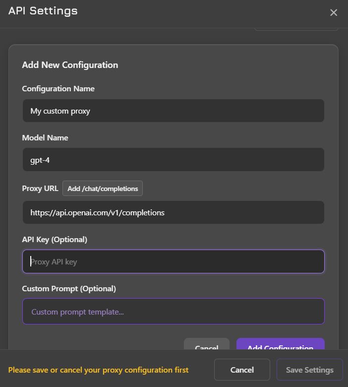 Proxy API Configuration