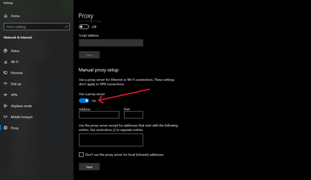 Manual proxy setup